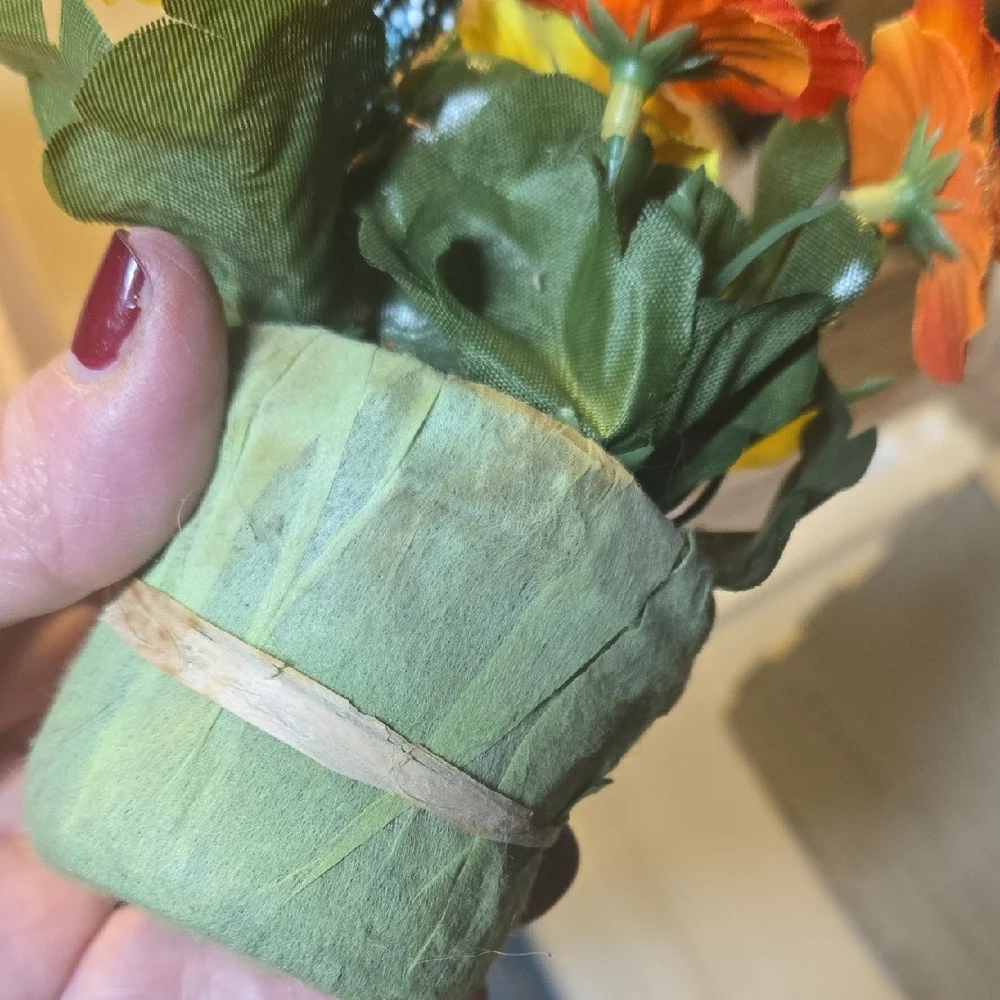 Vibrant Vintage Floral Arrangement in Green Pot